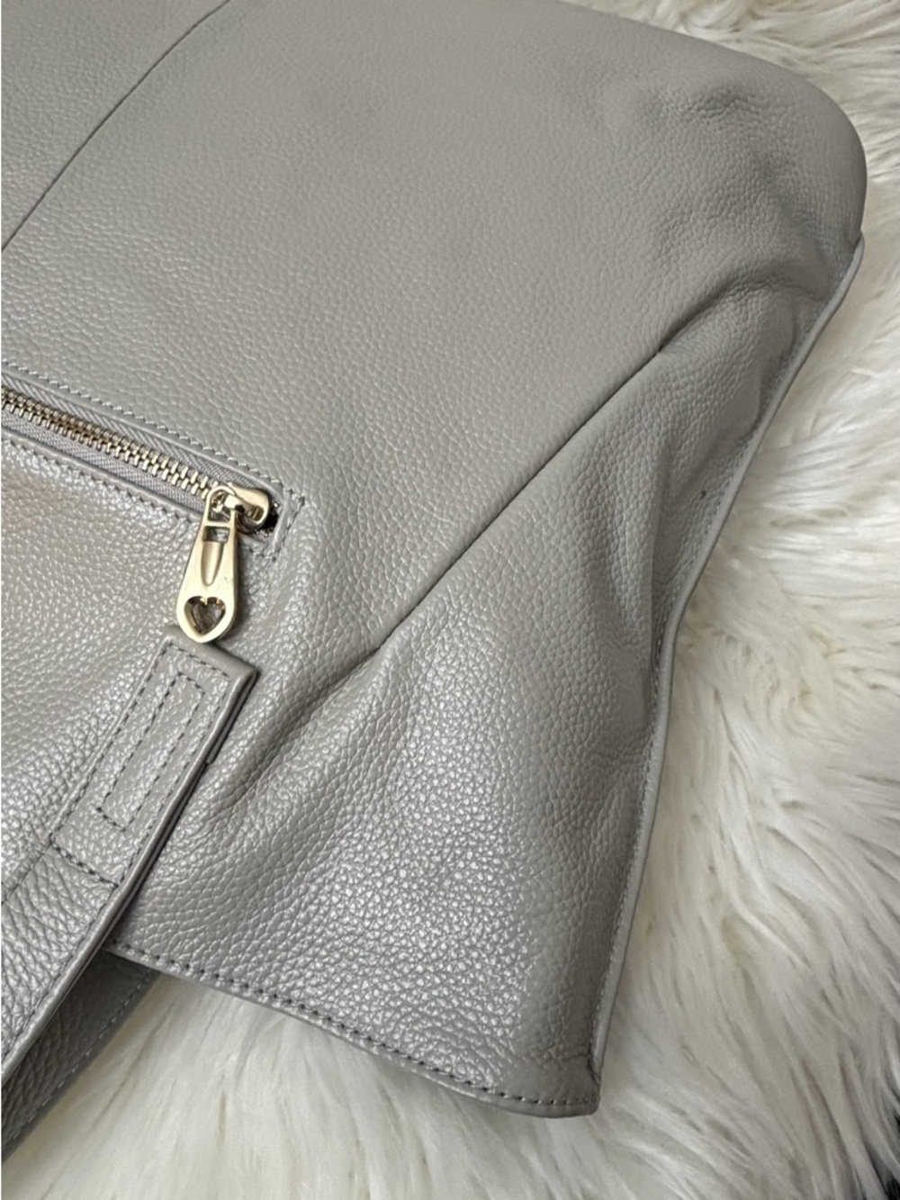 Classic Pebbled Leather Tote in Light Gray - Picture 8 of 15